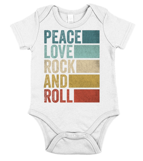 Vintage Retro Peace Love Rock And Roll Short Sleeve Baby One-Piece