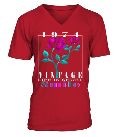 1974 Born Vintage Rose Gift V-Neck T-shirt