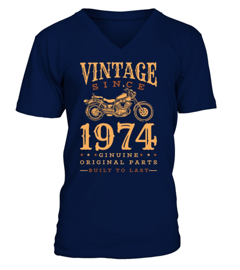 1974 Vintage born Motorcycle Birthday gift idea V-Neck T-shirt