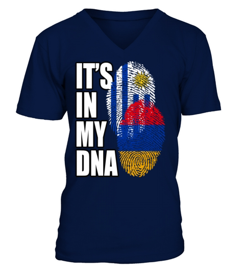 Armenian And Uruguayan Mix Heritage DNA Flag V-Neck T-shirt