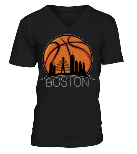 Basketball Skyline Boston Player Coach Sports V-Neck T-shirt