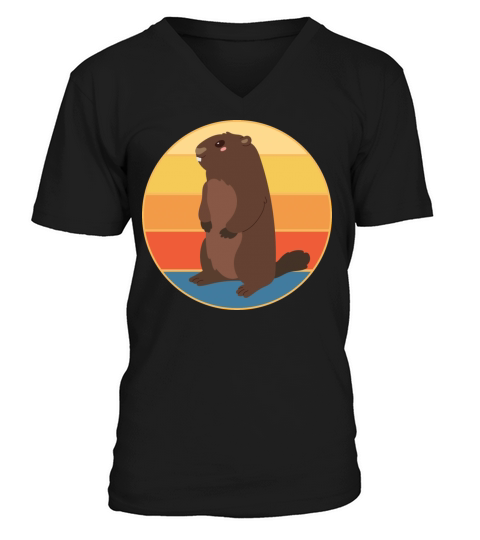Cute Groundhog Retro Sunset Vintage Animal Lover V-Neck T-shirt