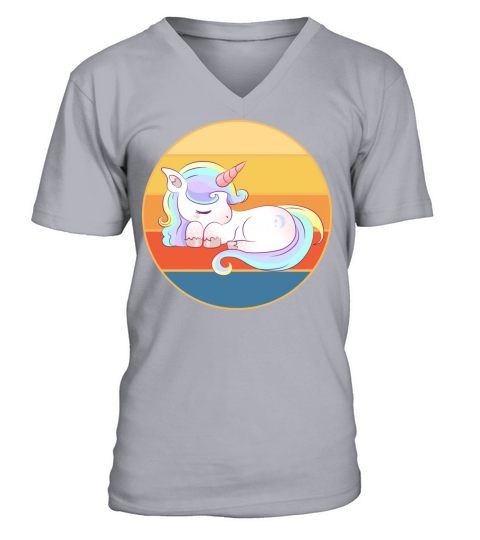 Cute Kawaii Unicorn Retro Sunset Vintage V-Neck T-shirt