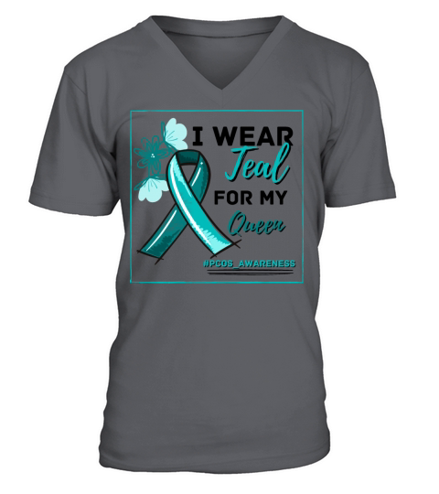 I Wear Teal For My Queen PCOS Teal Ribbon V-Neck T-shirt
