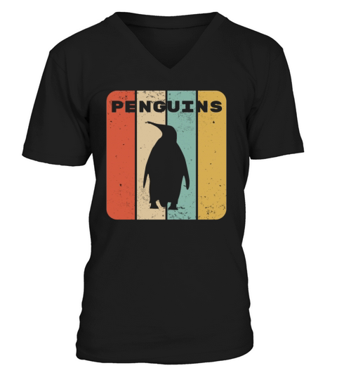 Penguin Vintage Sunset Retro Cute Womens Penguin V-Neck T-shirt