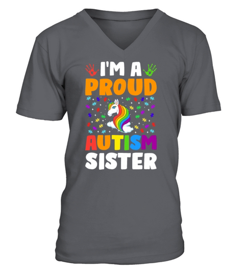 Proud Sister Autism Awareness Family Matching V-Neck T-shirt