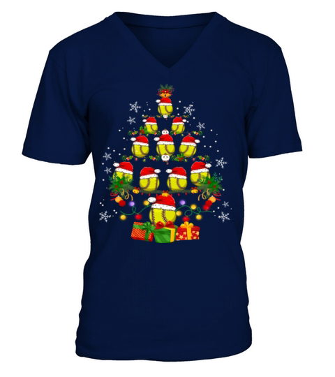 Softball Lover Xmas Tree Lights Santa V-Neck T-shirt