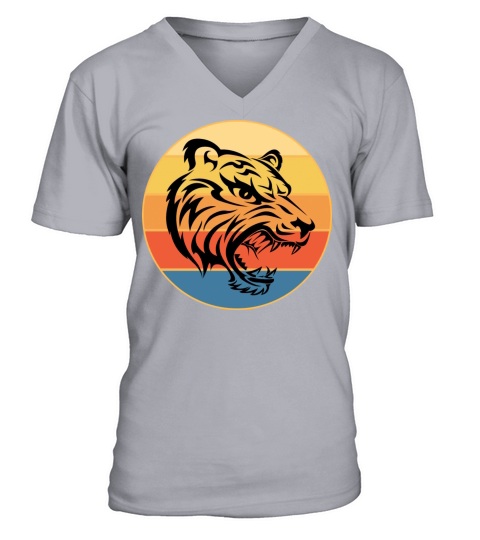 Tiger Big Cat Vintage Retro Sunset V-Neck T-shirt
