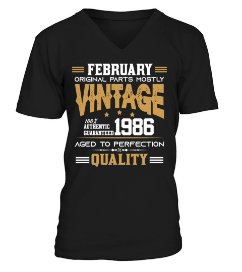 Vintage Aged To Perfection February 1986 V-Neck T-shirt