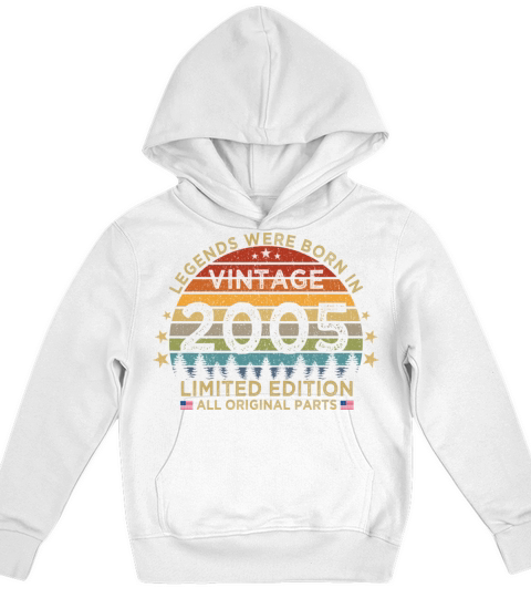 18th Birthday Retro Vintage 2005 Legend Patriotic Kids Hoodie