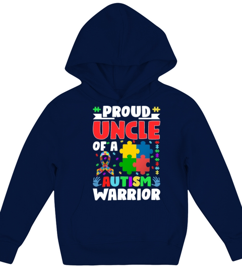 Autistic Ribbon Puzzle Uncle of Autism Awareness W Kids Hoodie