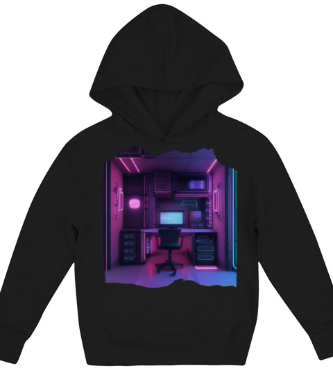 Neon Gamer Room Isometric Print - Pop Colors Kids Hoodie