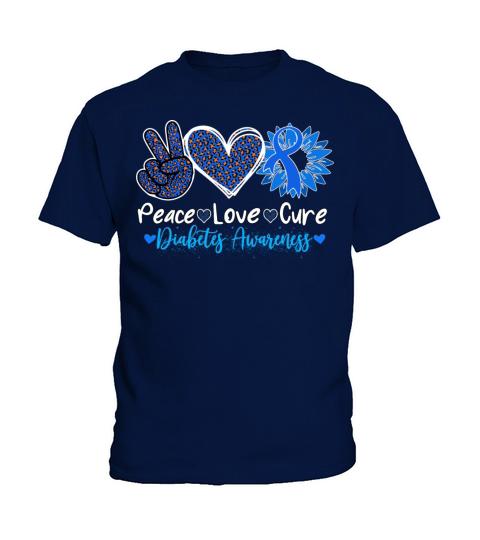 Peace Love Cure Diabetes Awareness Diabetic Blue Kids T-Shirt