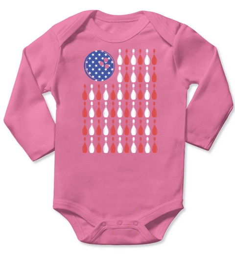 American Flag Bowling Patriotic Team Funny Bowler Long Sleeve Baby One-Piece