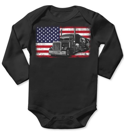 American Flag Truck 4th of July for Trucker Driver Long Sleeve Baby One-Piece