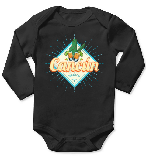 Cancun Mexico Dancing Cactus Vintage Tequila Long Sleeve Baby One-Piece