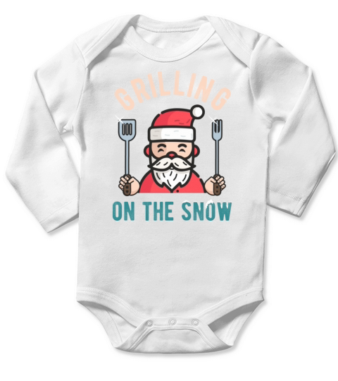 Christmas Grilling On The Snow Vintage Santa and B Long Sleeve Baby One-Piece