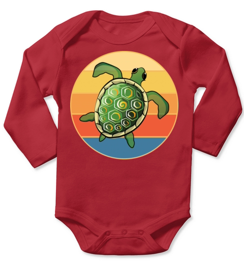 Cute Turtle Vintage Retro Sunset Marine Animal Long Sleeve Baby One-Piece