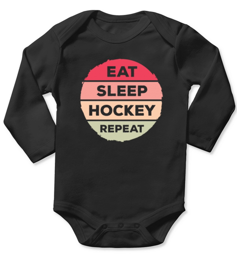 Eat Sleep Hockey Repeat Retro Vintage Long Sleeve Baby One-Piece