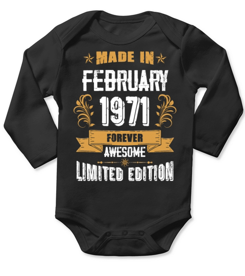 February 1971 Vintage Birthday Present Long Sleeve Baby One-Piece
