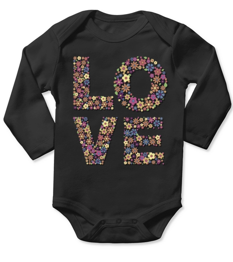 Love colorful retro groovy floral letters typogra Long Sleeve Baby One-Piece