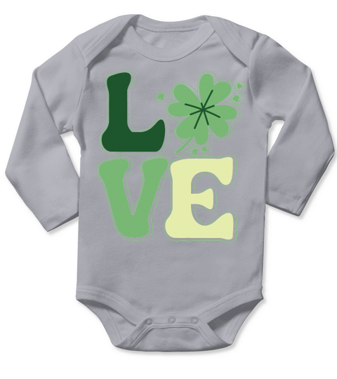 LOVE Lucky Leaf Retro St Patricks Day Long Sleeve Baby One-Piece