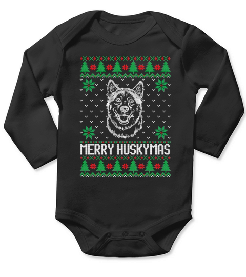 Merry Huskymas ugly Christmas sweater Long Sleeve Baby One-Piece