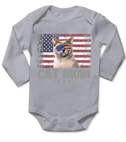 Patriotic Cats Mom With Sunglasses USA American Fl Long Sleeve Baby One-Piece