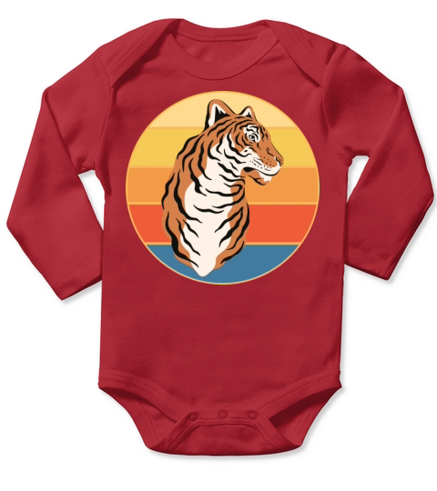 Tiger Big Cat Vintage Retro Sunset Long Sleeve Baby One-Piece