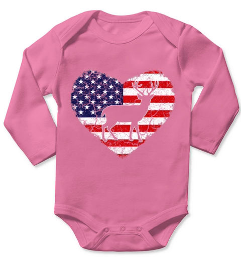 Vintage Deer Animal Lover American Flag Valentine Long Sleeve Baby One-Piece