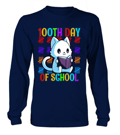 100TH Day Of School Cute Cat Reading Boys Girls Long sleeved Unisex
