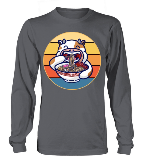 Cute Cow Eating Ramen Vintage Retro Sunset Kawaii Long sleeved Unisex