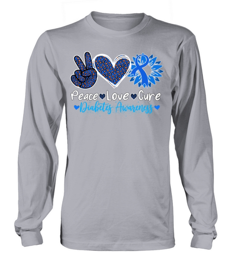 Peace Love Cure Diabetes Awareness Diabetic Blue Long sleeved Unisex