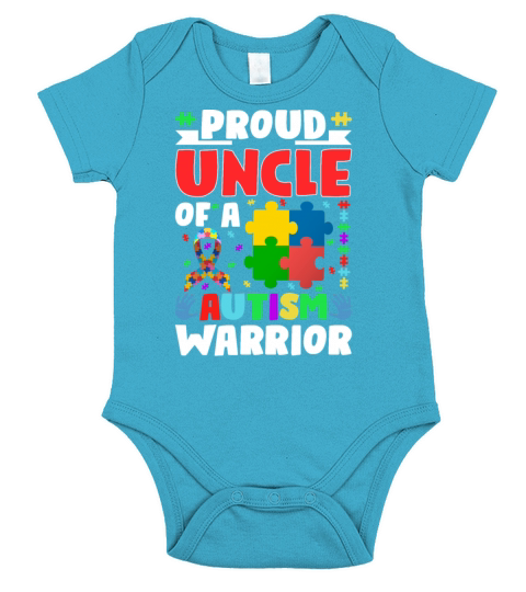 Autistic Ribbon Puzzle Uncle of Autism Awareness W Short Sleeve Baby One-Piece