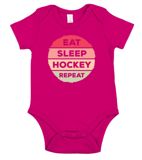 Eat Sleep Hockey Repeat Retro Vintage Short Sleeve Baby One-Piece