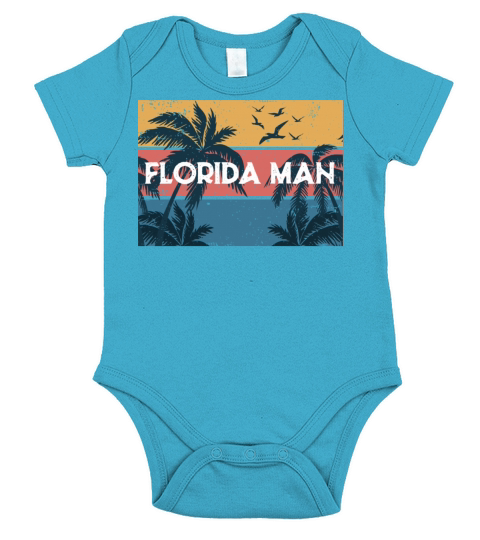 Florida Man Meme Vintage Palm Trees and Sunset Ret Short Sleeve Baby One-Piece