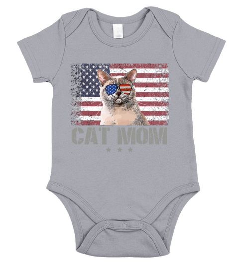 Patriotic Cats Mom With Sunglasses USA American Fl Short Sleeve Baby One-Piece