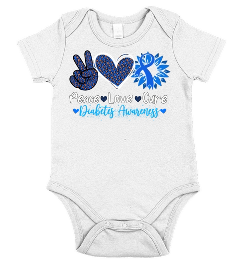 Peace Love Cure Diabetes Awareness Diabetic Blue Short Sleeve Baby One-Piece