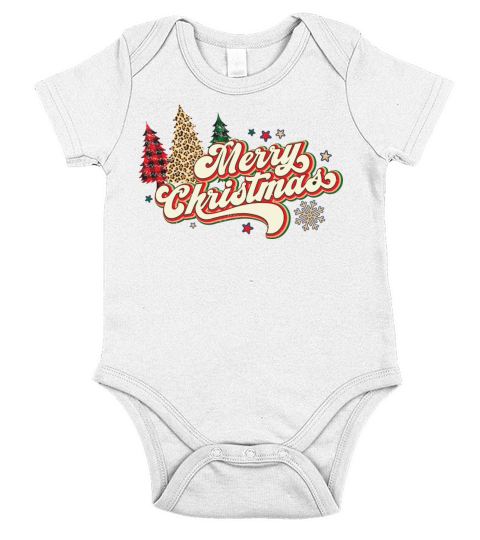 red buffalo plaid trees with retro merry christmas Short Sleeve Baby One-Piece