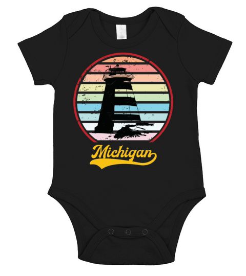 Retro Michigan Vintage Lighthouse MI State Pride Short Sleeve Baby One-Piece