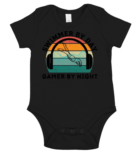 Swimmer By Day Gamer By Night Swimming Game Lover Short Sleeve Baby One-Piece