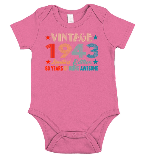 Vintage 1943 Limited Edition 80 Years Old Birthday Short Sleeve Baby One-Piece
