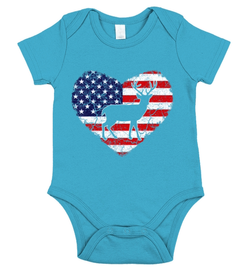 Vintage Deer Animal Lover American Flag Valentine Short Sleeve Baby One-Piece