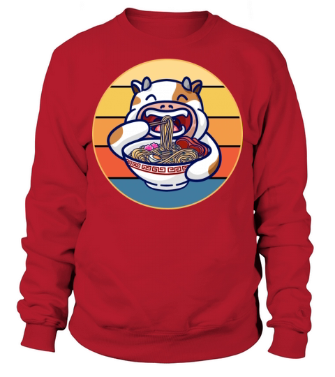 Cute Cow Eating Ramen Vintage Retro Sunset Kawaii Sweatshirt Unisex