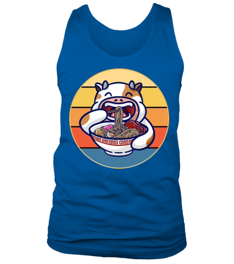 Cute Cow Eating Ramen Vintage Retro Sunset Kawaii Tank Top Unisex