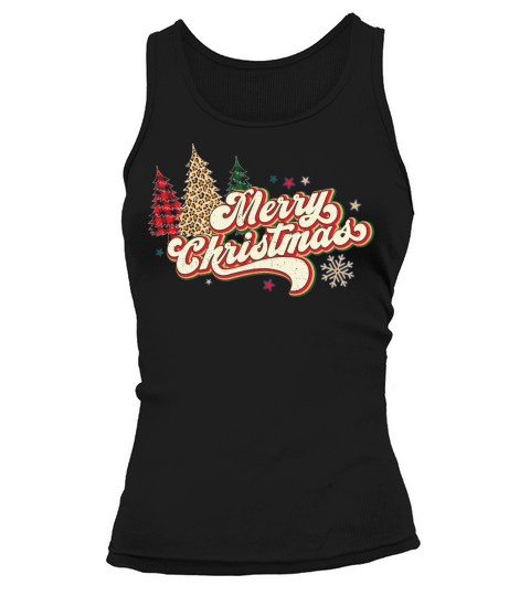 red buffalo plaid trees with retro merry christmas Tank top Woman