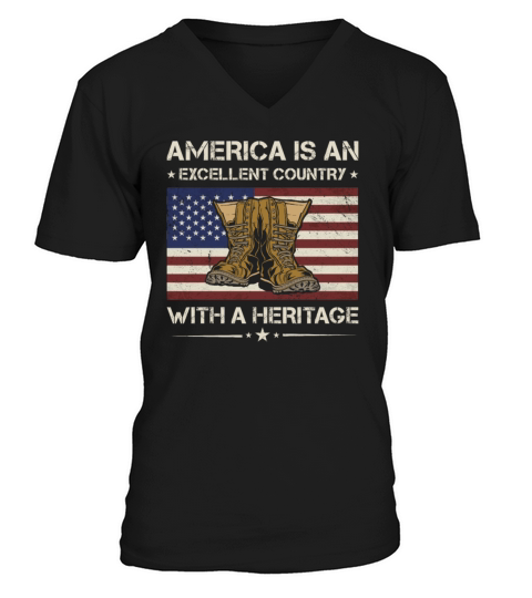 America Is Excellent Country With Heritage Veteran V-Neck T-shirt