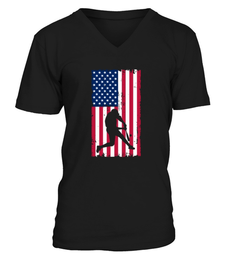 Baseball Batter USA American Flag V-Neck T-shirt