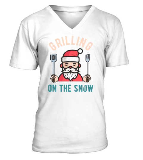 Christmas Grilling On The Snow Vintage Santa and B V-Neck T-shirt
