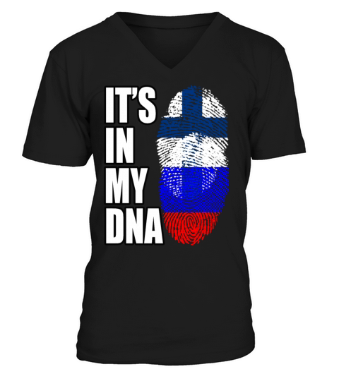 Finland And Russian Mix Heritage DNA Flag V-Neck T-shirt